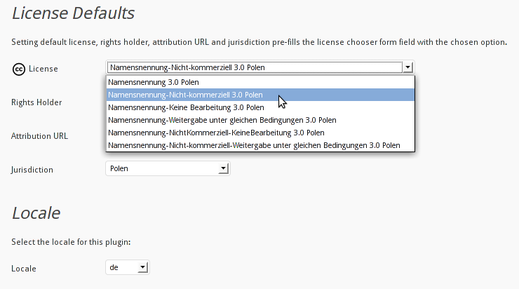 screenshot of Wordpress plugin showing Polish licenses, displayed in German