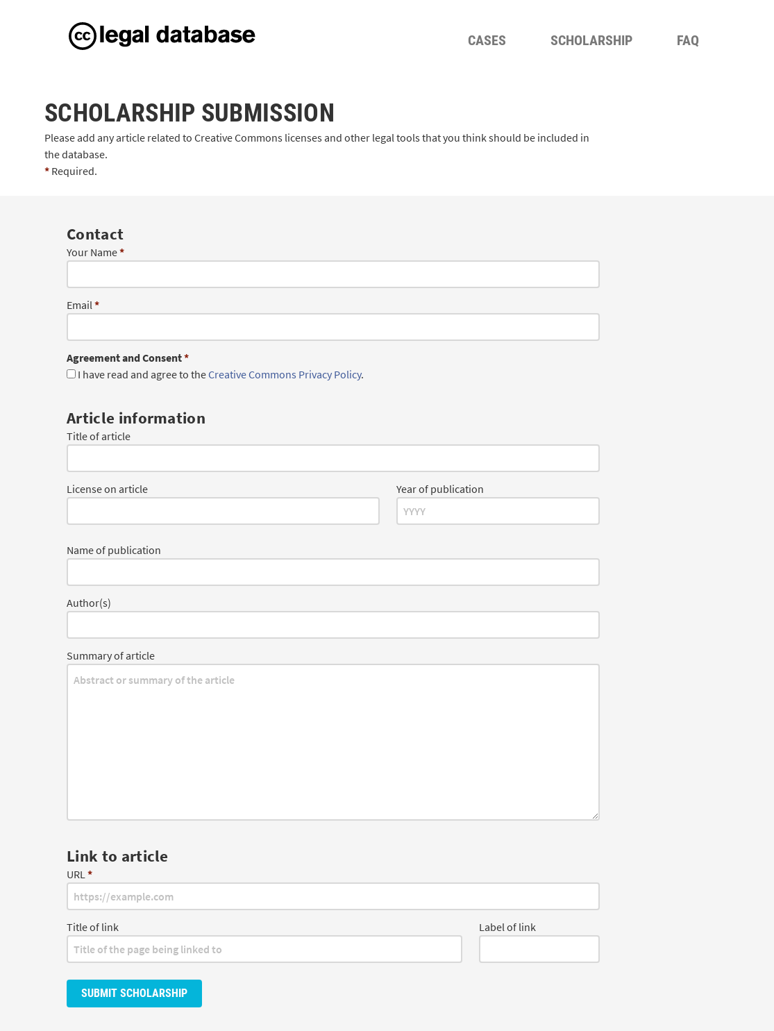 Form to submit an article related to CC licenses