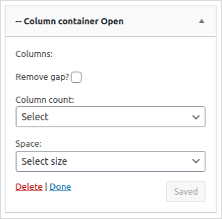 Open column container widget parameters